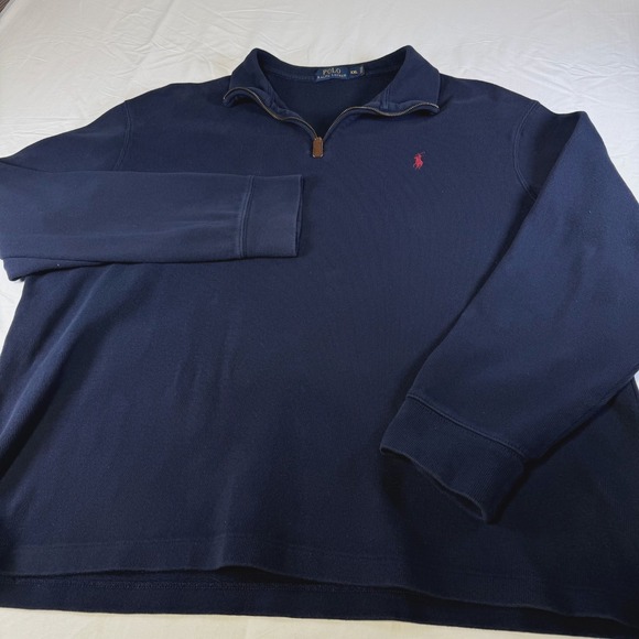 Lot of 2 Polo Ralph Lauren 1/4 Zip Sweaters Mens Size XXL Blue & Beige Mock Neck - Picture 5 of 7